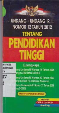 Undang-Undang R.I. Nomor 12 Tahun 2012 Tentang Pendidikan Tinggi